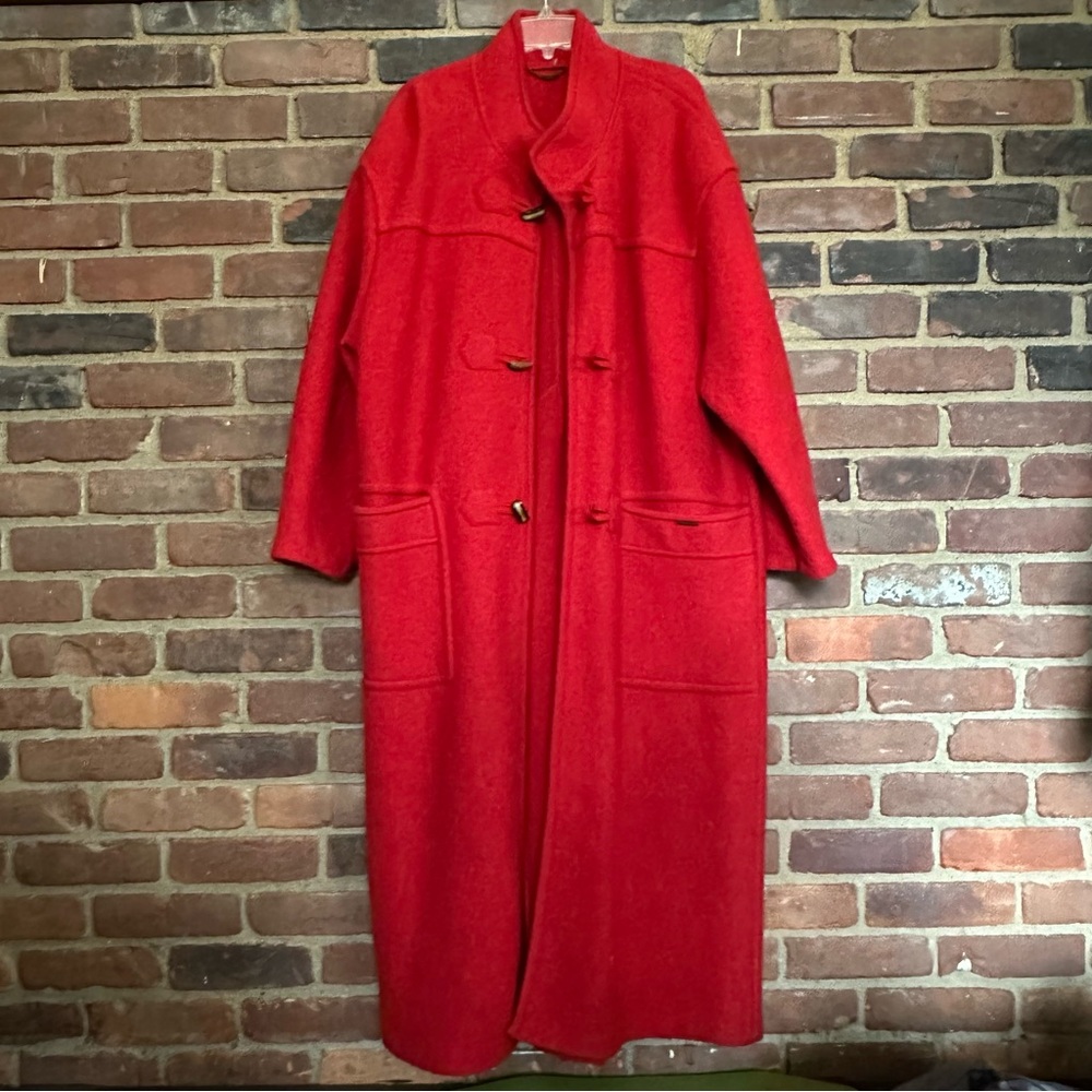 Red Long Wool Toggle Coat - Women's Jacket & Coat